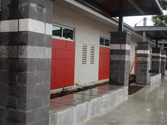 Photo of the pillars in the front of the school